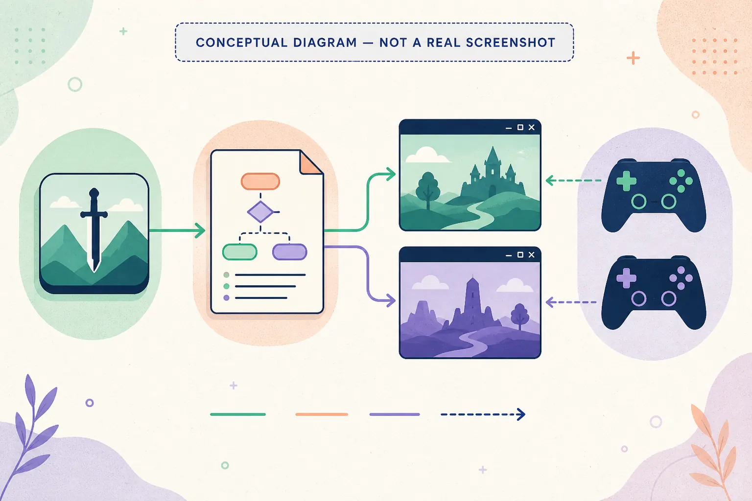 Schema concettuale con un gioco, note dell’handler, due istanze e controller separati